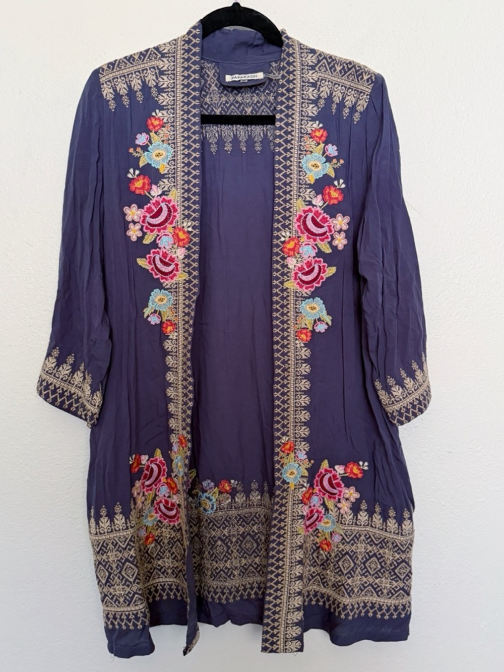 Paparazzi Embroidered Kimono Cardigan Boho Floral Viscose  M